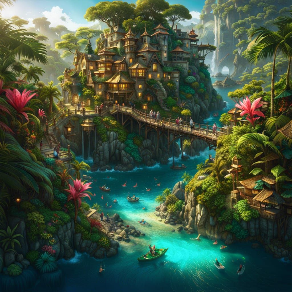 Lush Tropical Islands in Breathtaking Fantasycore Artwork