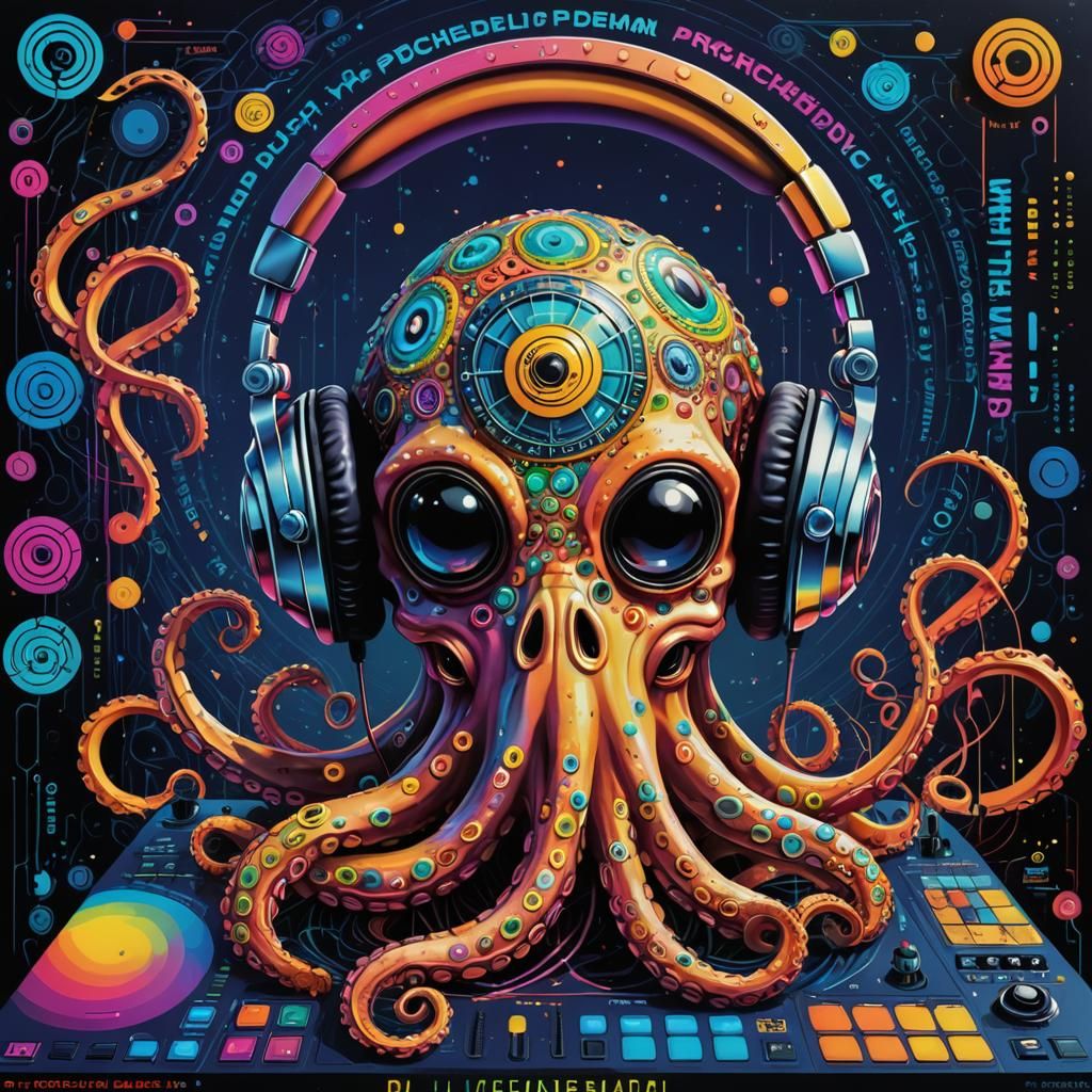 Psychedelic Octopus DJ Album Cover in Binary Dream