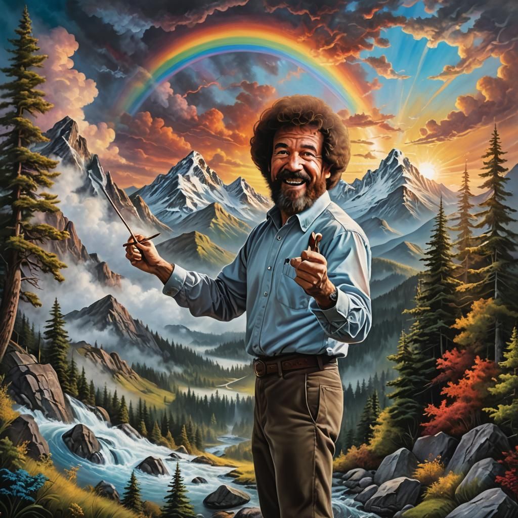 Bob Ross Action Painting with Epic Mountain View
