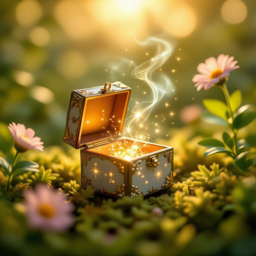 Magical Gift Box in Sunlit Paradise Garden Photograph