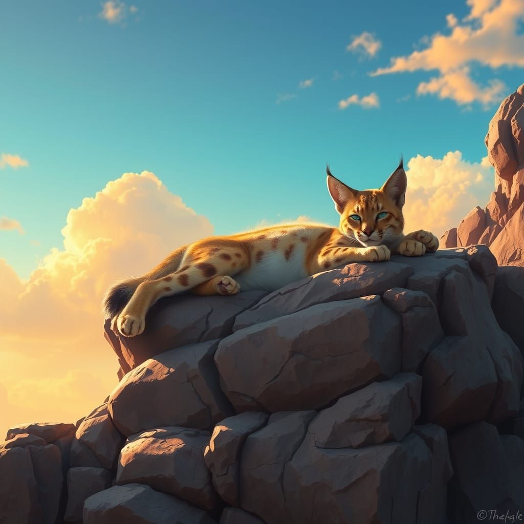 Serval in Vibrant Dreamlike Oasis