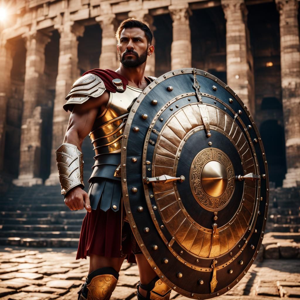 Futuristic Roman Gladiator in Embossed Leather Armor