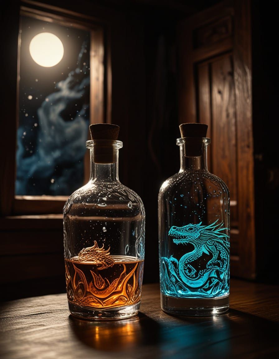 Mystical Bottle of Dragon Tears in Cinematic Oil Painting
