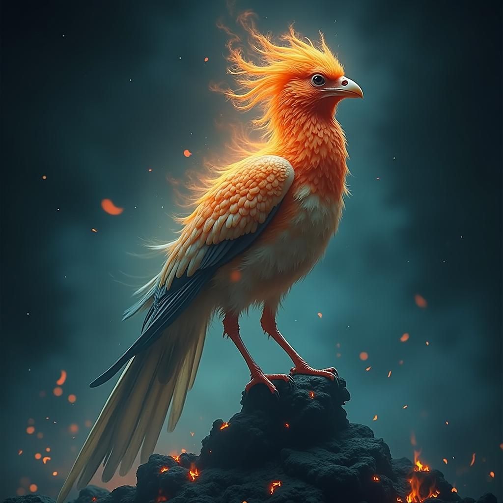 Fiery Phoenix in Dreamlike Biomechanical Art