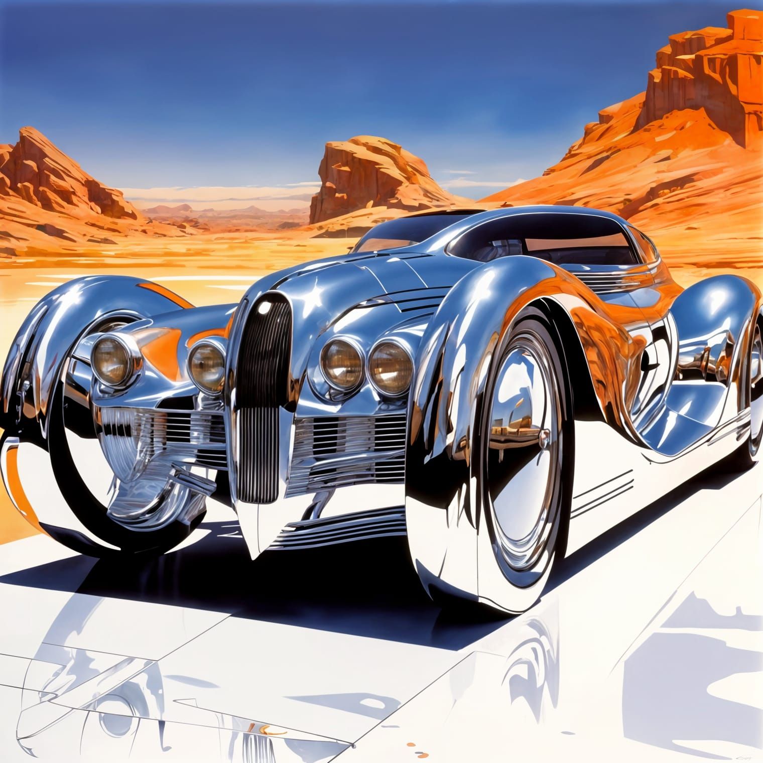 Futuristic Chrome Speedster in Minimalist Hues