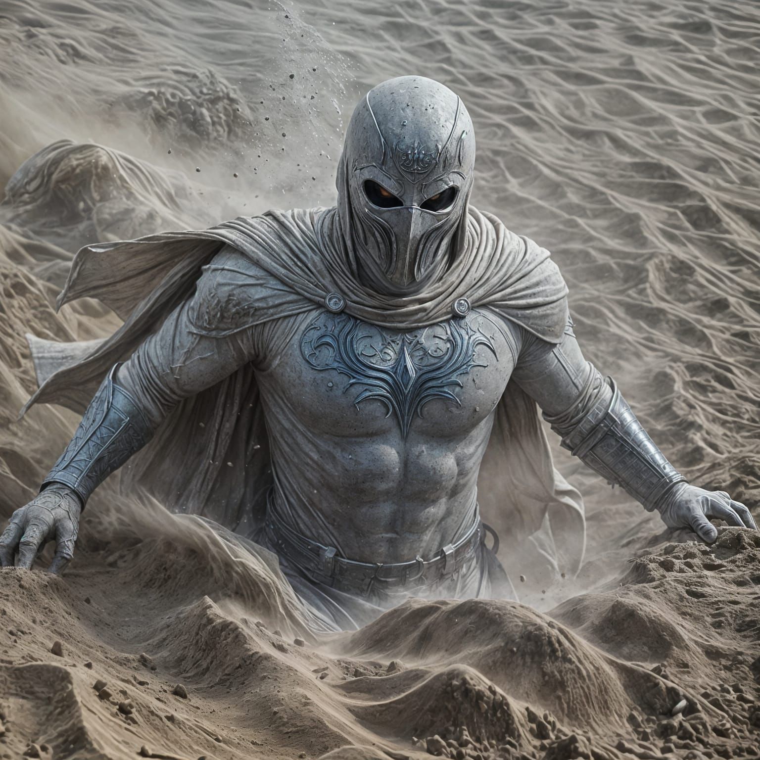 Moon Knight Dissolving in Swirling Sand
