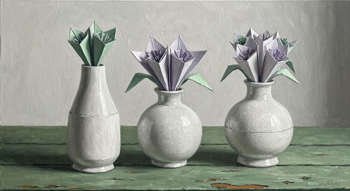 Origami Flower Garden Still Life in Morandi Style