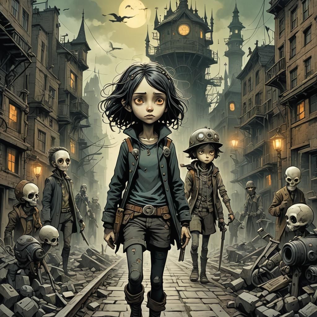 Dystopian Action Scene in Dark Fantasy Style