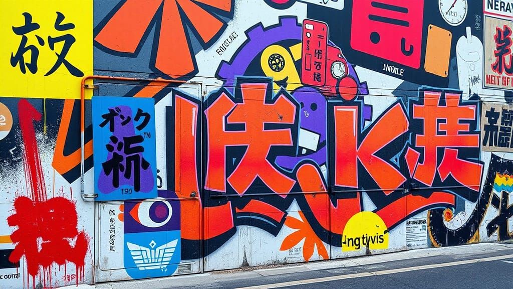 Energetic Neon Nostalgia: Urban Graffiti Mural