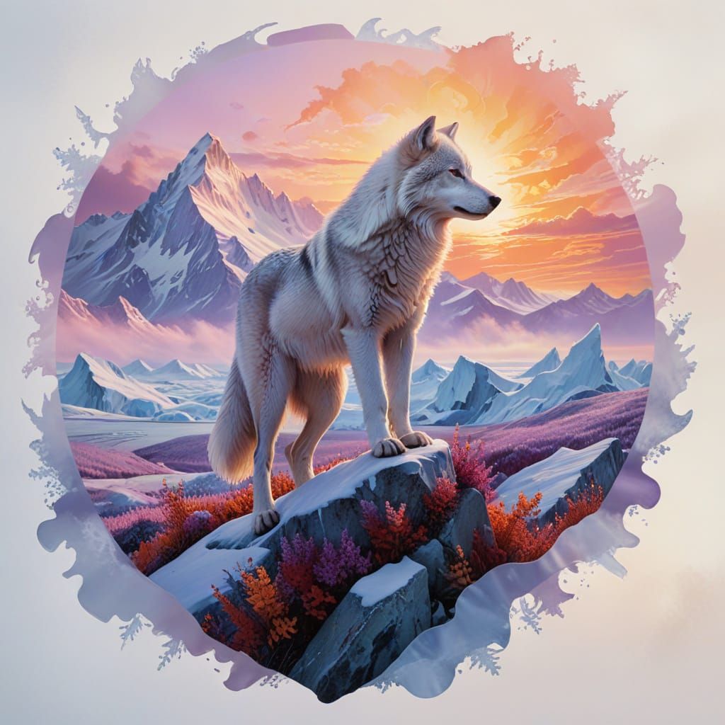 Ethereal Arctic Wolf in a Symphony of Glacial Blues