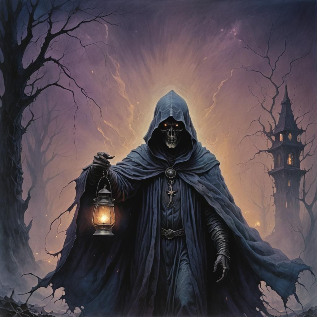 Eerie Soul Collector in Dark Fantasy Illustration