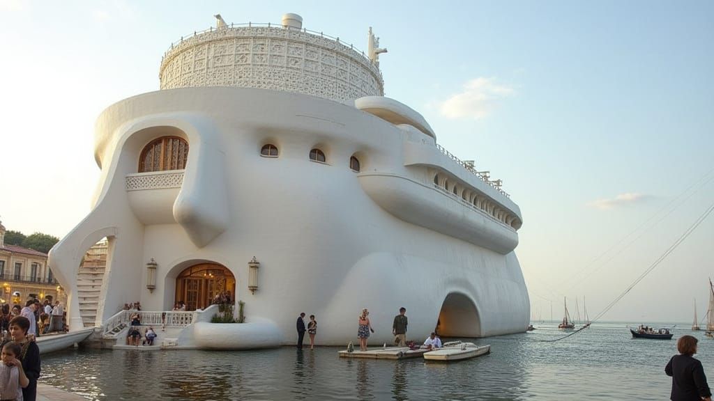 Colossal Ship Sculpted into Woman's Face, in Fantastical Sty...
