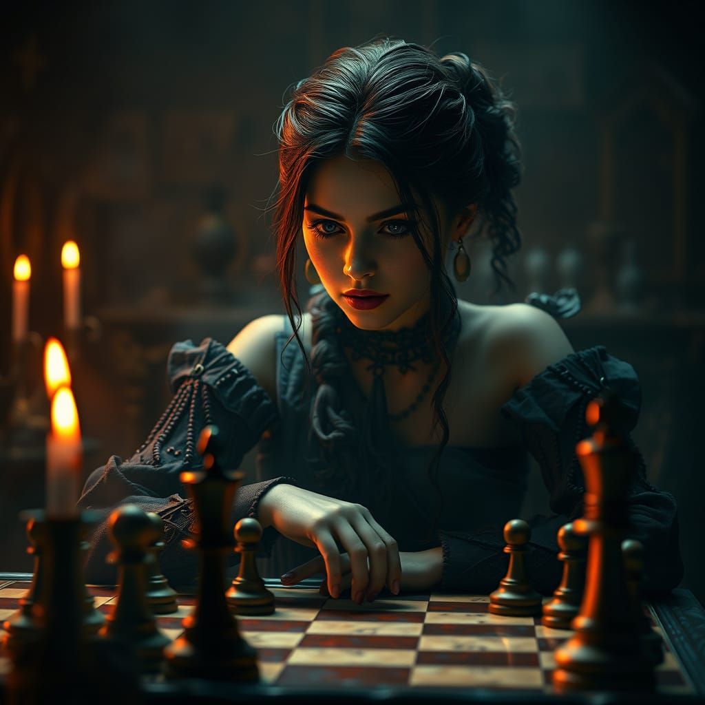 Mystical Woman in Chessboard Haze