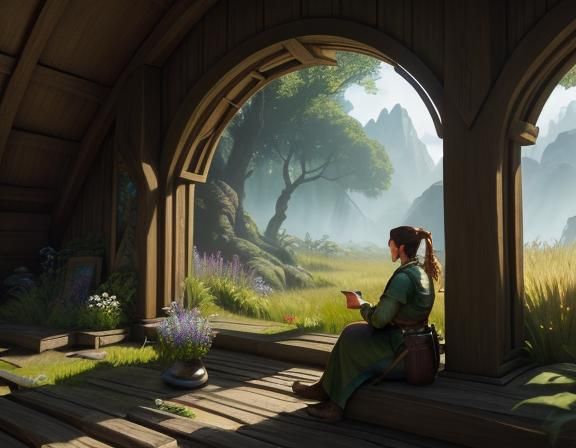 Hobbit in Meadow with Hens: 3D Game Cinematic