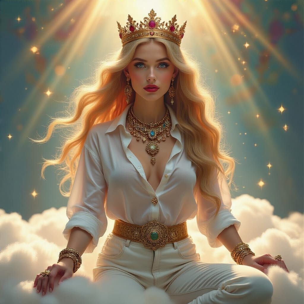 Beautiful Woman in Godbeams, Hyperrealistic Style