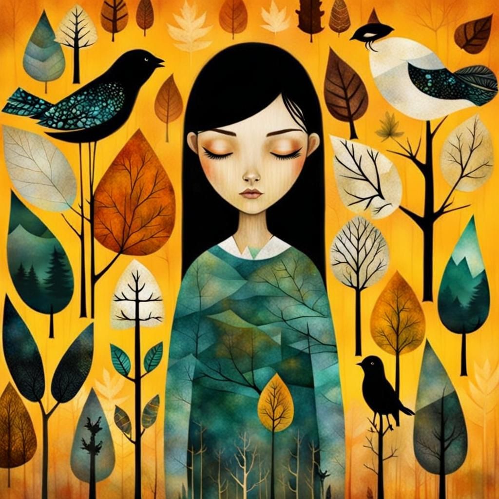 Ethereal Double Exposure: Girl and Autumnal Forest