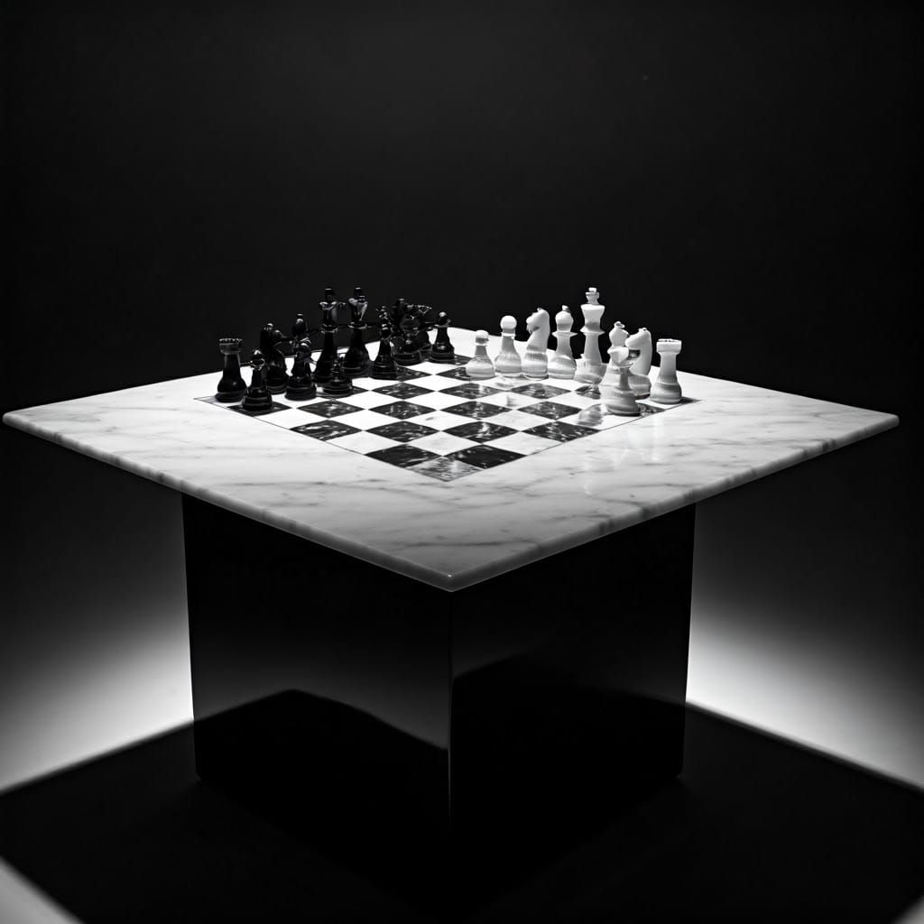 Sleek Minimalist Table with Black and White Marble Chessboar...