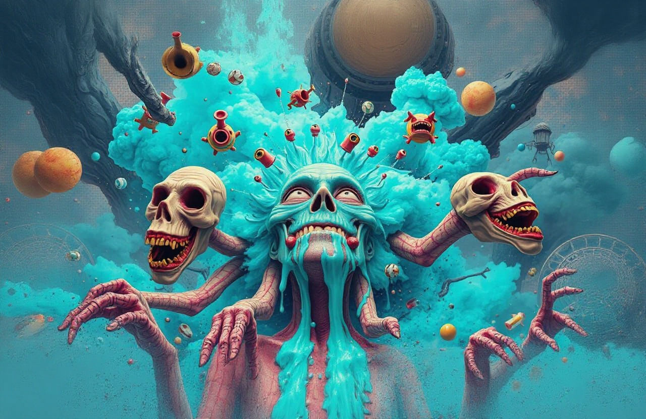 Turquoise Explosion: Abstract Dreamscape in Neon Colors