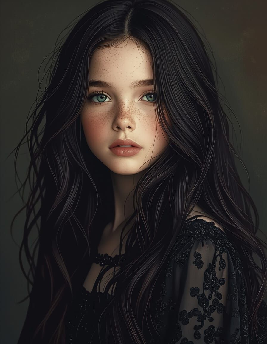 Hyperrealistic Portrait of a Girl with Ruby Hair