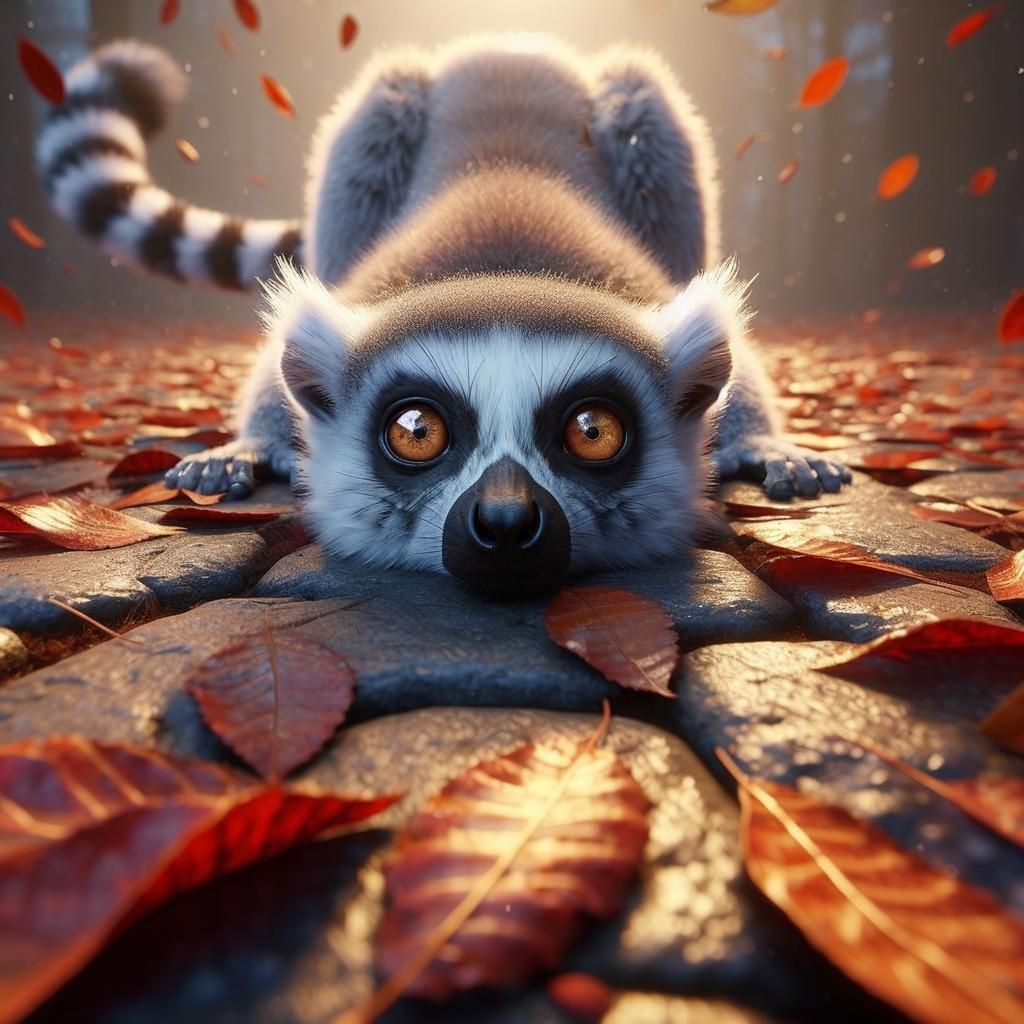 Lemur in Fall: Detailed Art in Cold Colors