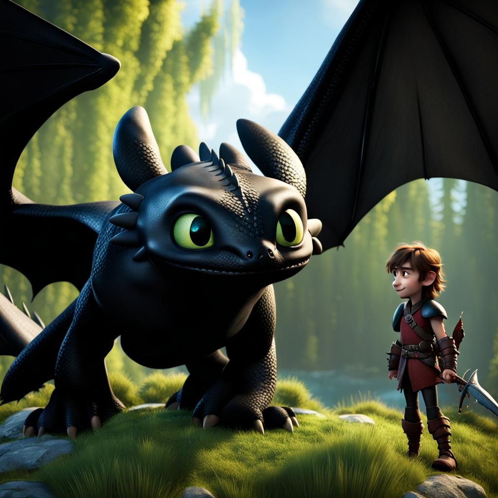 Toothless from How to Train Your Dragon in Pixar Style