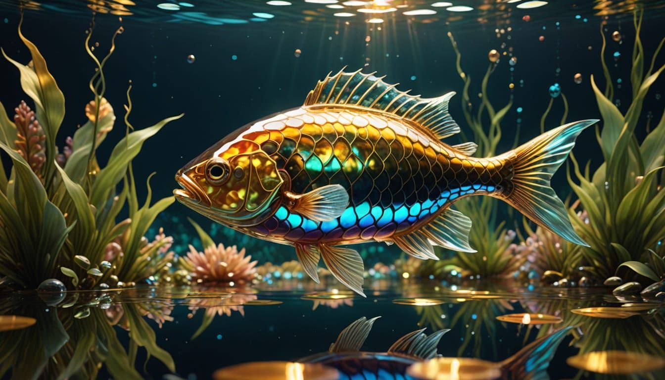 Glass Fish Swimming: Surreal Dreamlike Digital Art