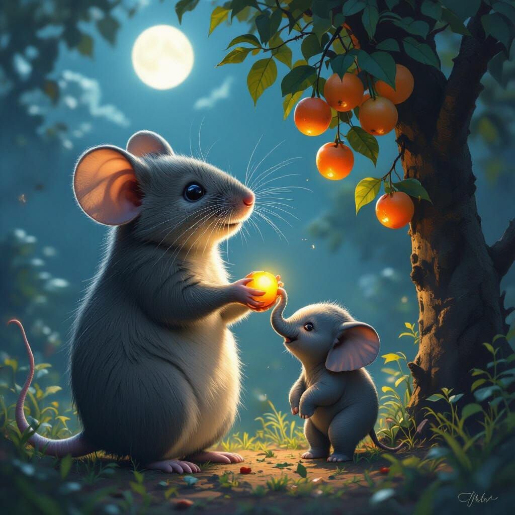 Giant Mouse Helping Elephant Reach Fruit