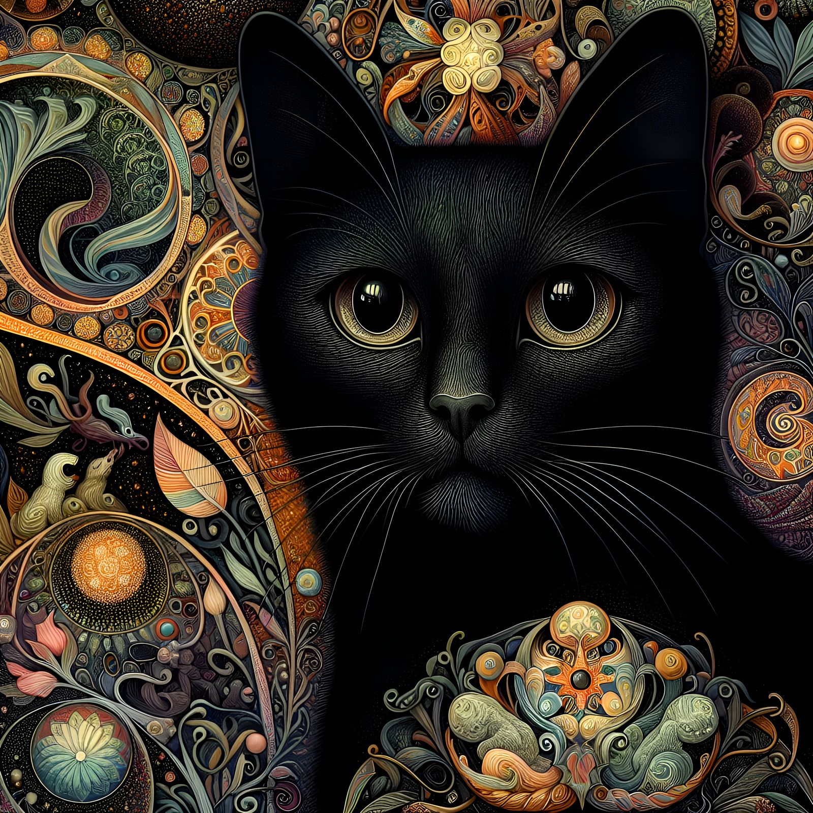 Whimsical Black Cat in a Dreamlike World