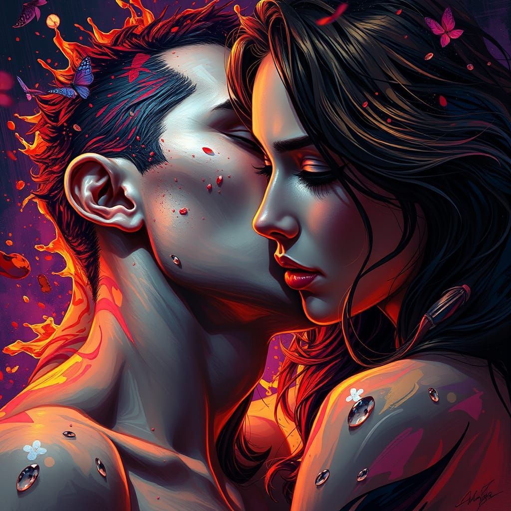 Hyperrealistic Body Love Portrait in Splash Art Style