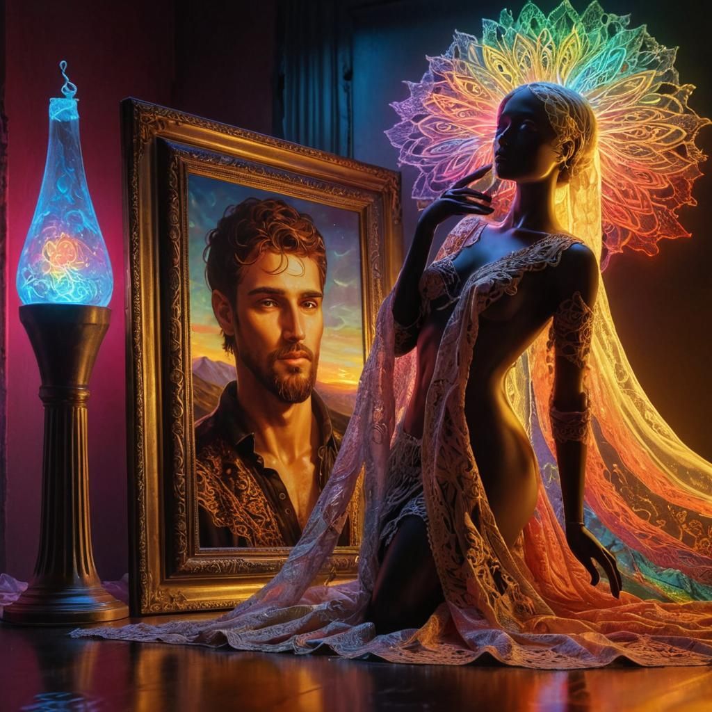 Mourning Doll Kisses Painting in Art Deco Style