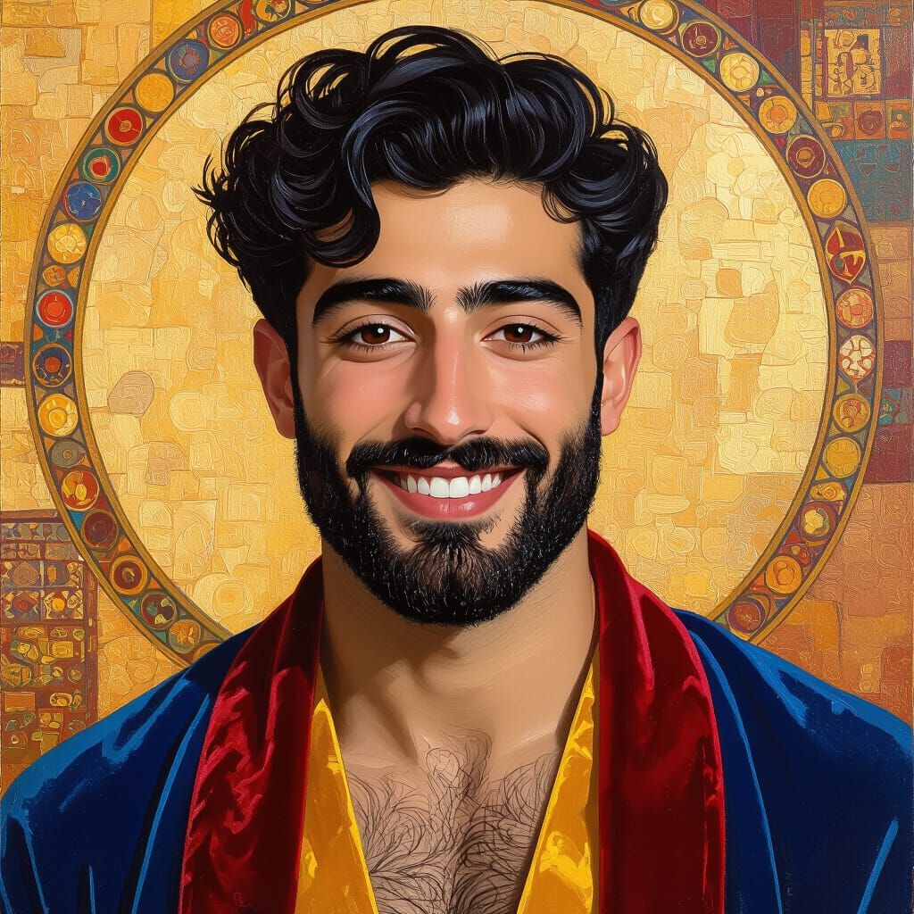 Handsome Israeli Man Portrait in Klimt Style