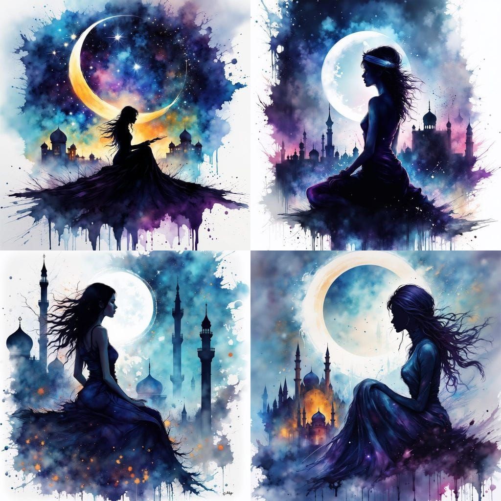 Scheherazade in Watercolor Splash Art Style