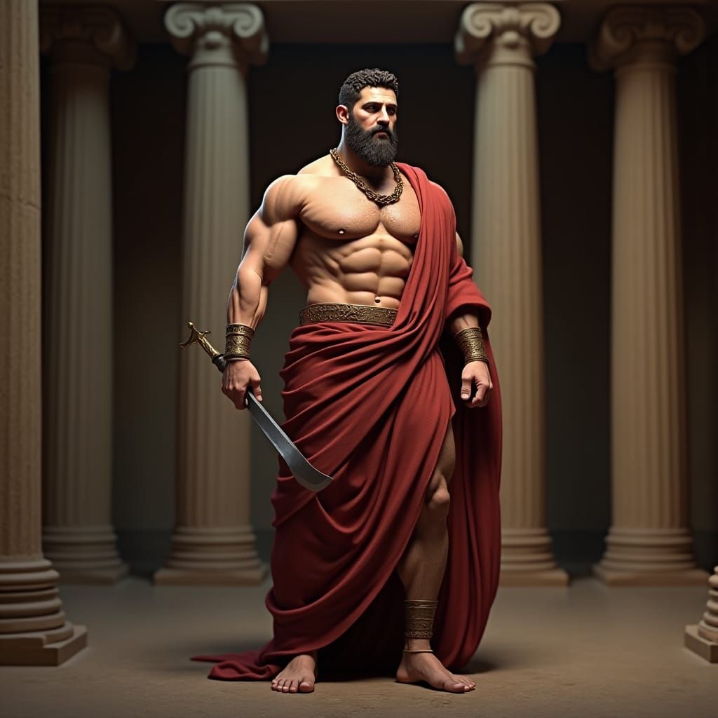 Stoic Greek Man Sculpture in Contrapposto Pose