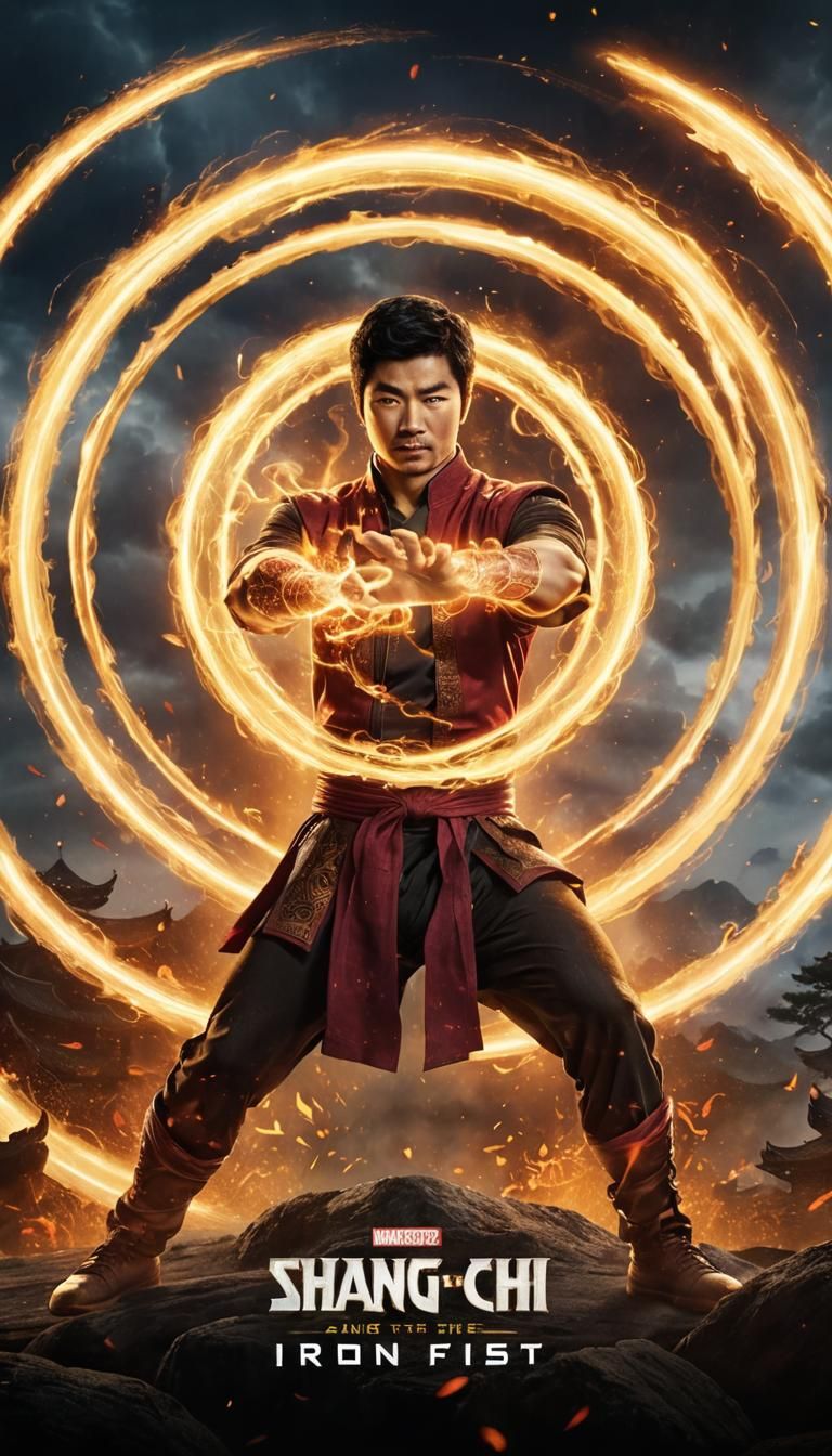 A stunning live-action movie poster for "Shang-Chi and the I...