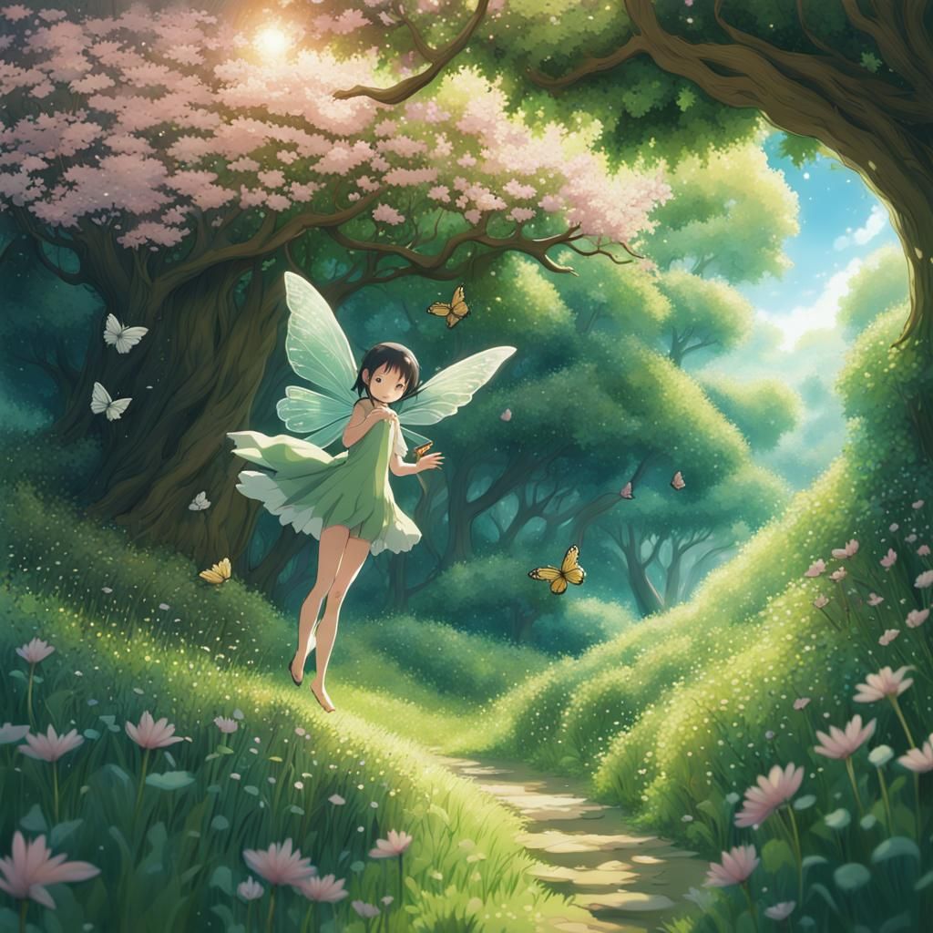 Spring Fairy in Nature: Studio Ghibli Anime Style