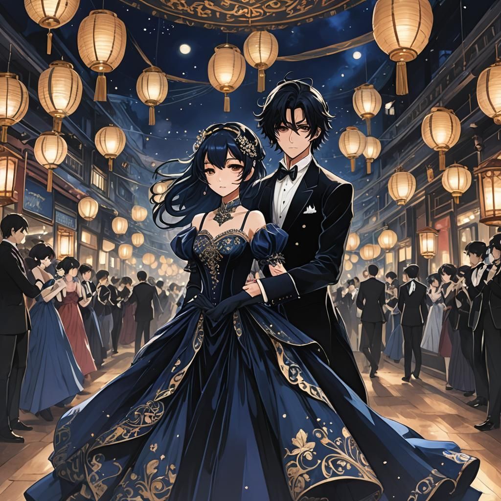 Anime Midnight Masquerade Ball in 3D Style