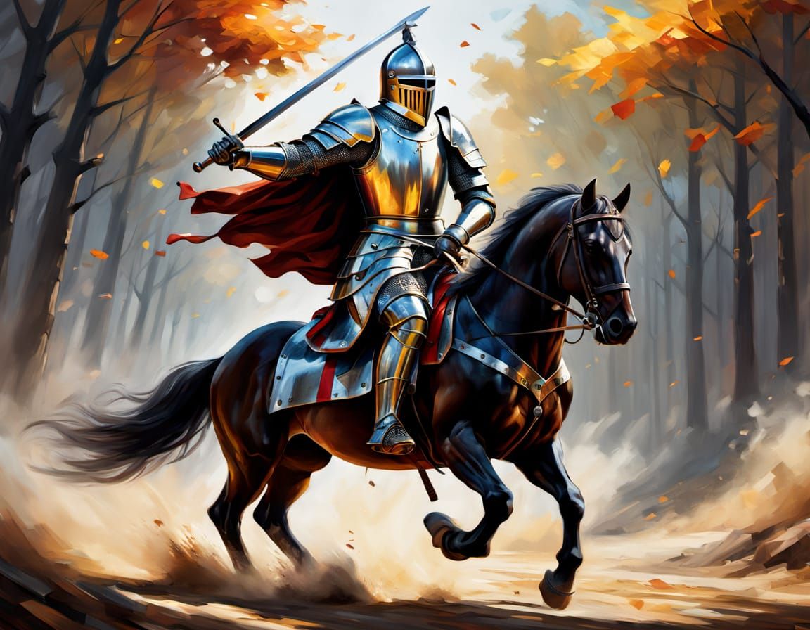 Medieval Knight in Vibrant Battle Scene