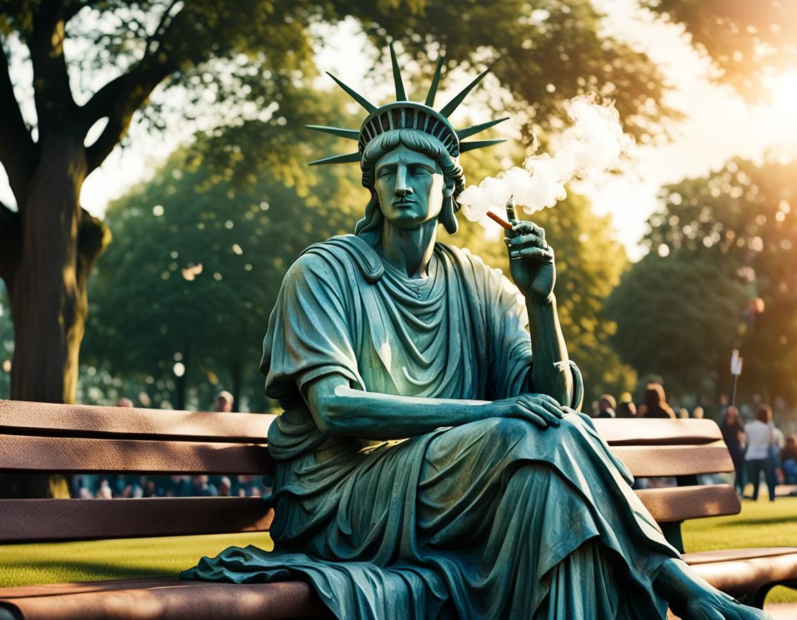 Statue of Liberty Smoking, Hyperrealistic Digital Art