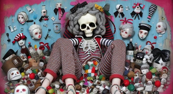 Surreal Doll Anatomy Still Life, Mixed Media