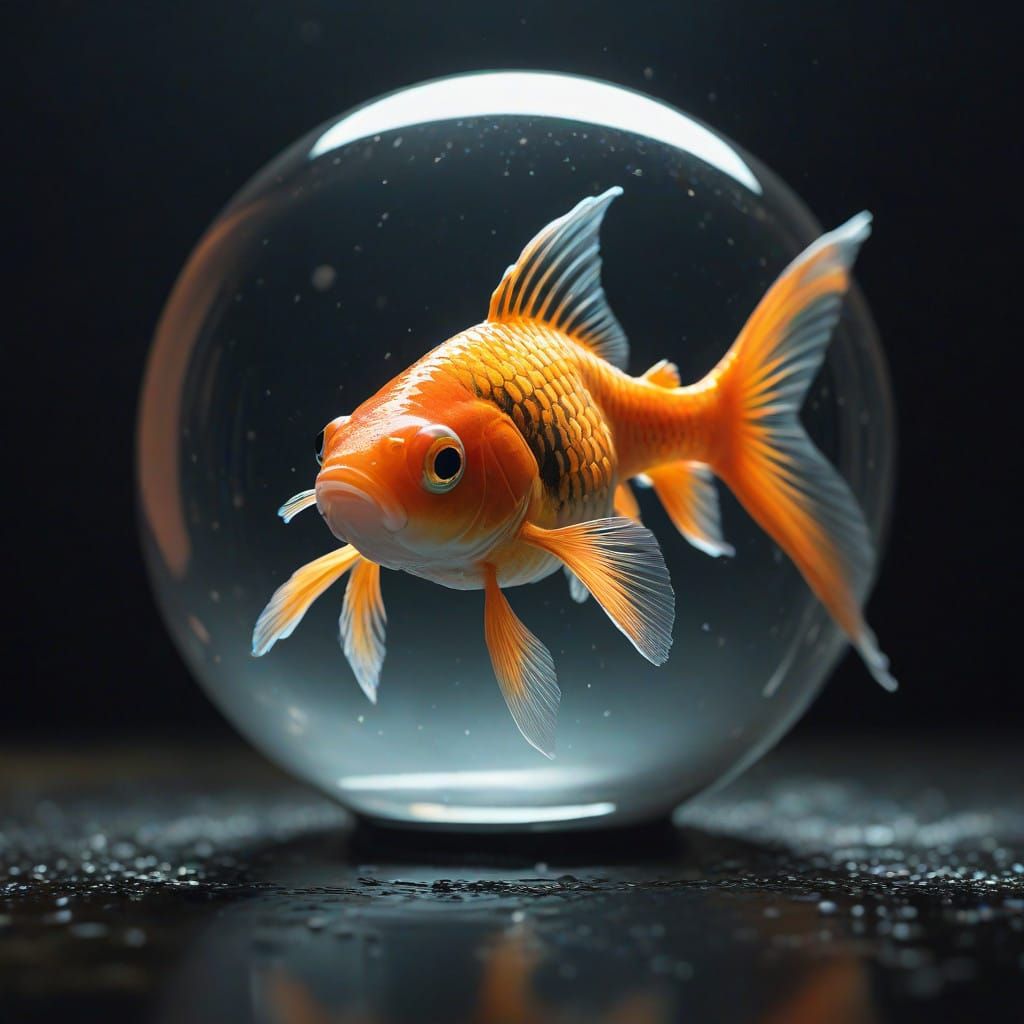 Hyperrealistic Goldfish in Iridescent Orb
