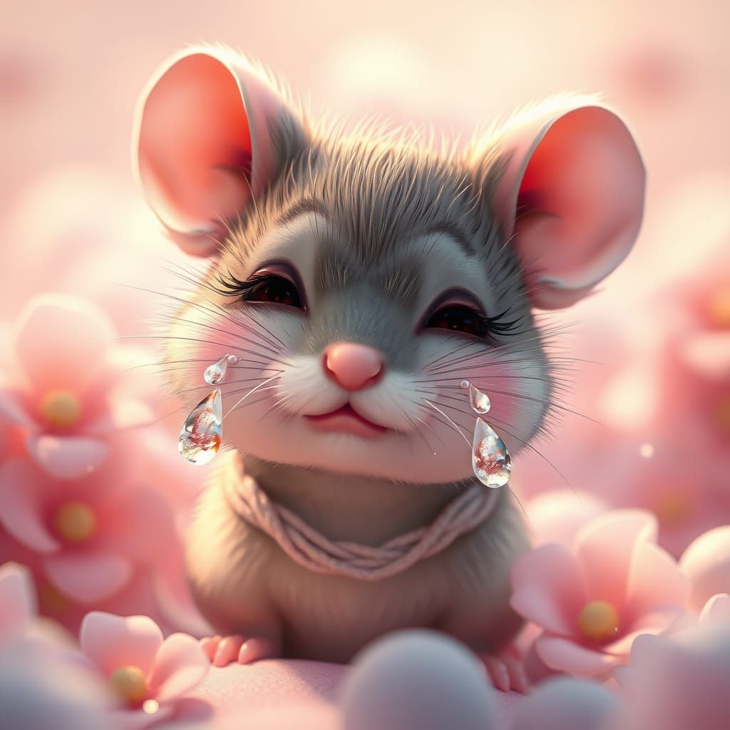 Sorrowful Anime Mouse with Shimmering Tears