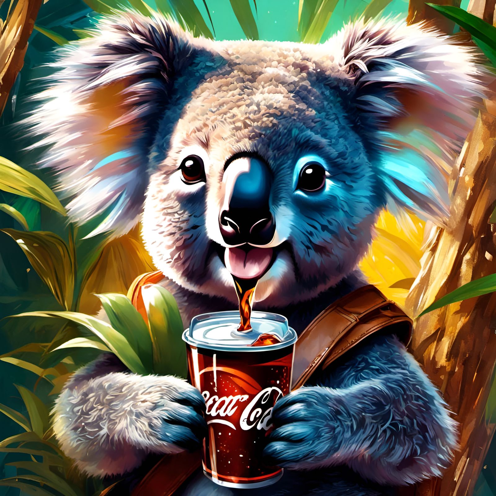 Delightful Koala Enjoys Cola Portrait