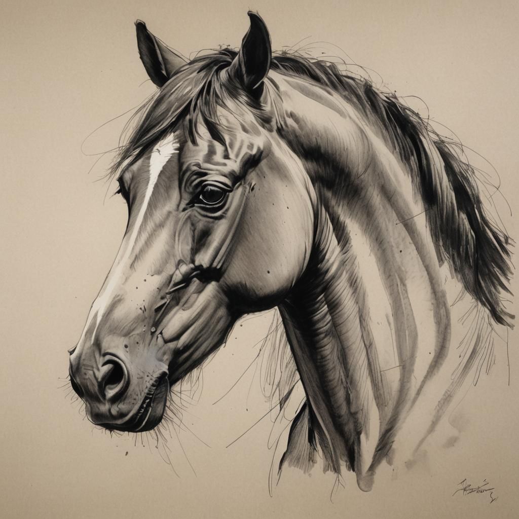 Expressive Pencil Sketch of a Horse with Bold Strokes