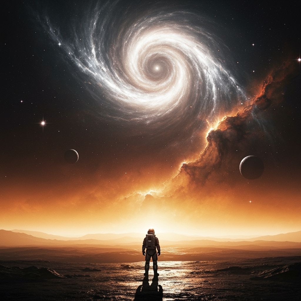 Astronaut Gazing at Nebula on Alien Planet