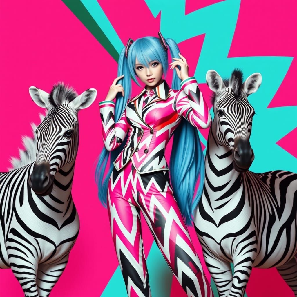 Vibrant Hatsune Miku Struts Retro-Futuristic Style Amidst Ze...