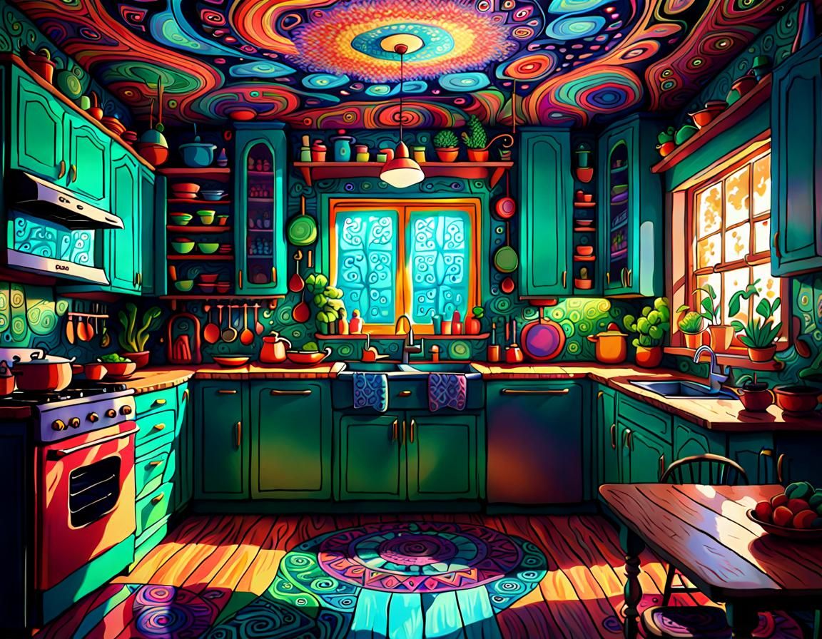 Psychedelic Kitchen in a Magic Fantasy Style