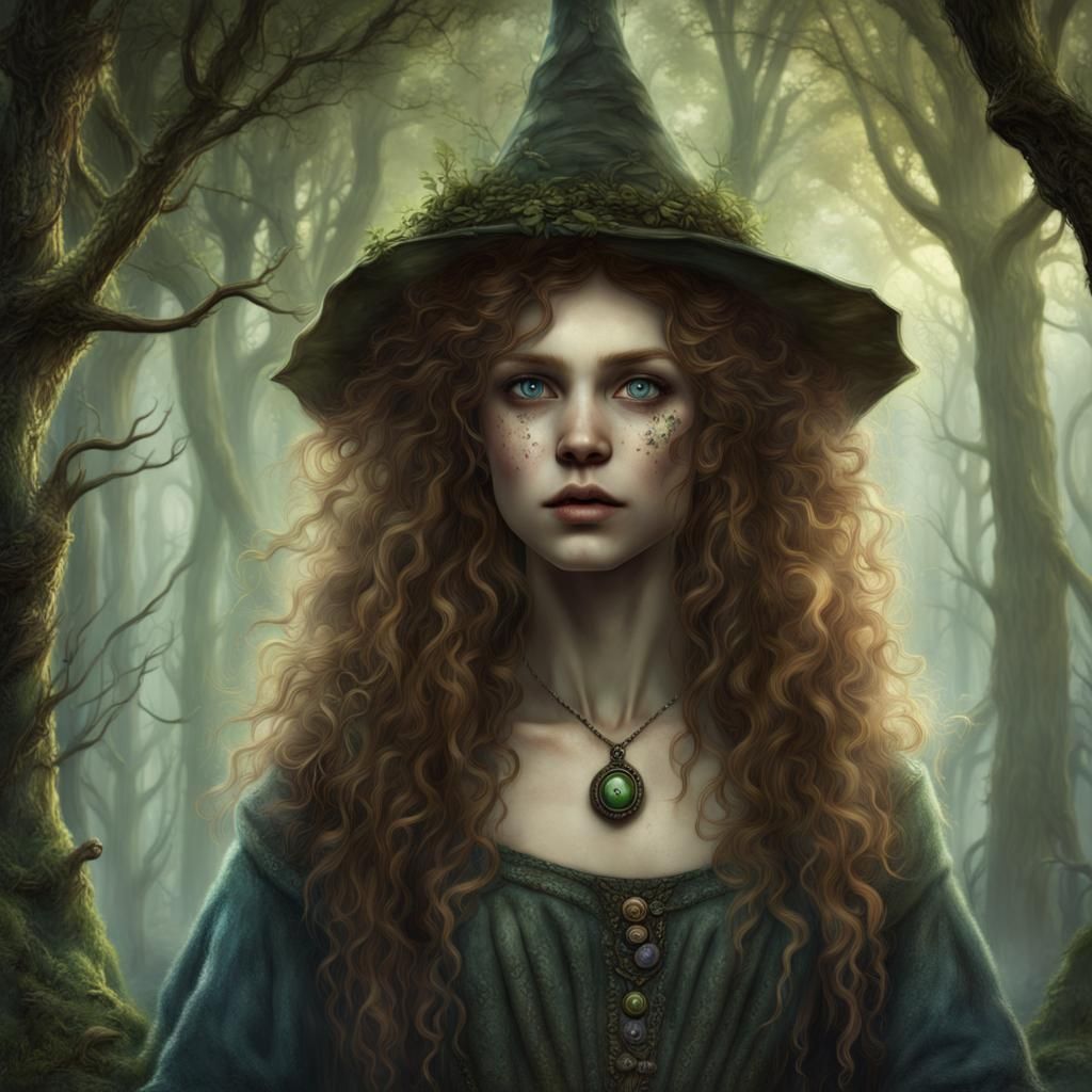 Enchanting Witch with Mismatched Eyes in Fantasy Art