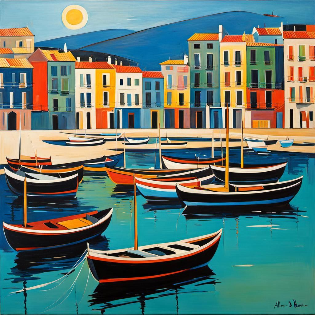 Abstract Harbor Scene in Modern Art Style