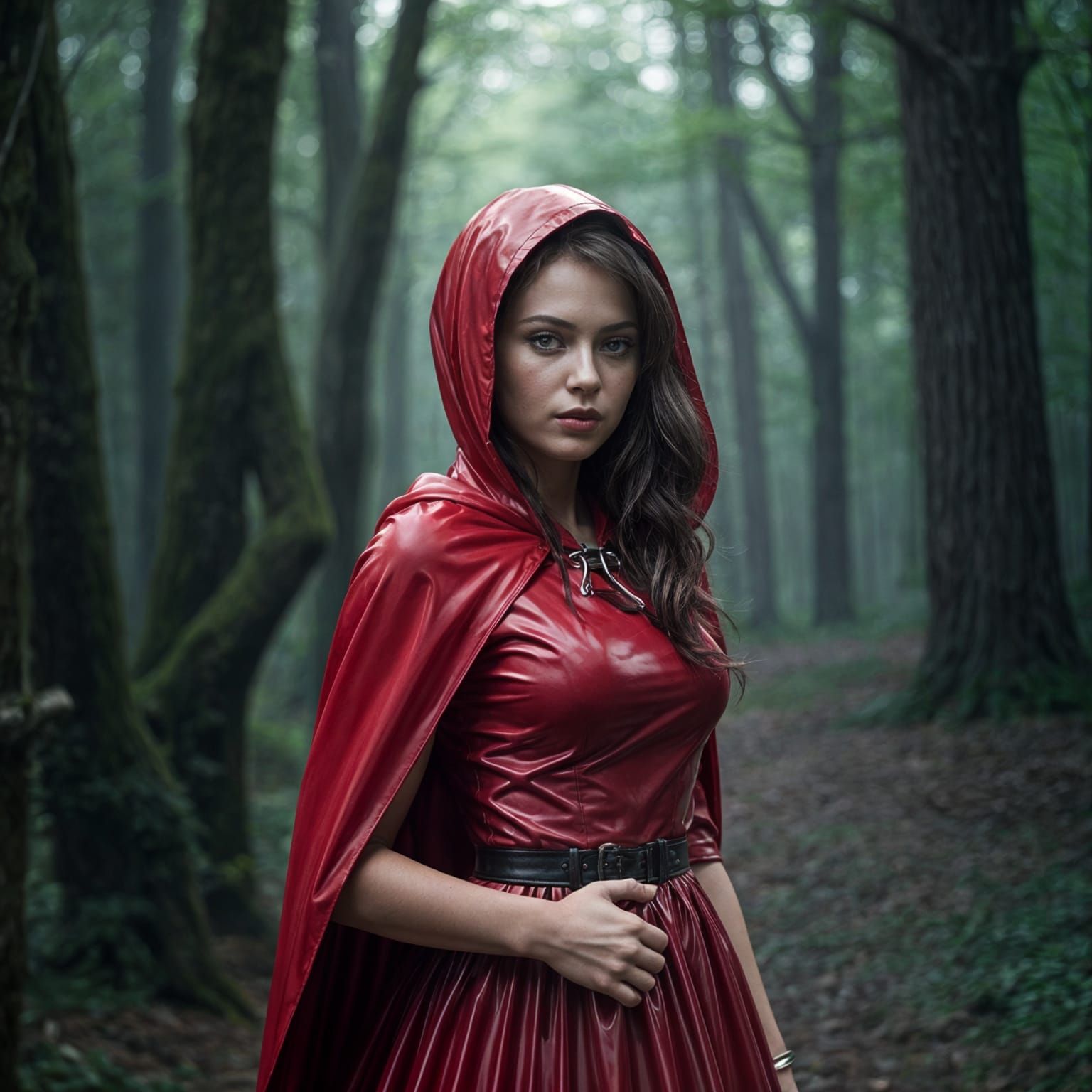 Hyperrealistic Red Riding Hood in Red Latex