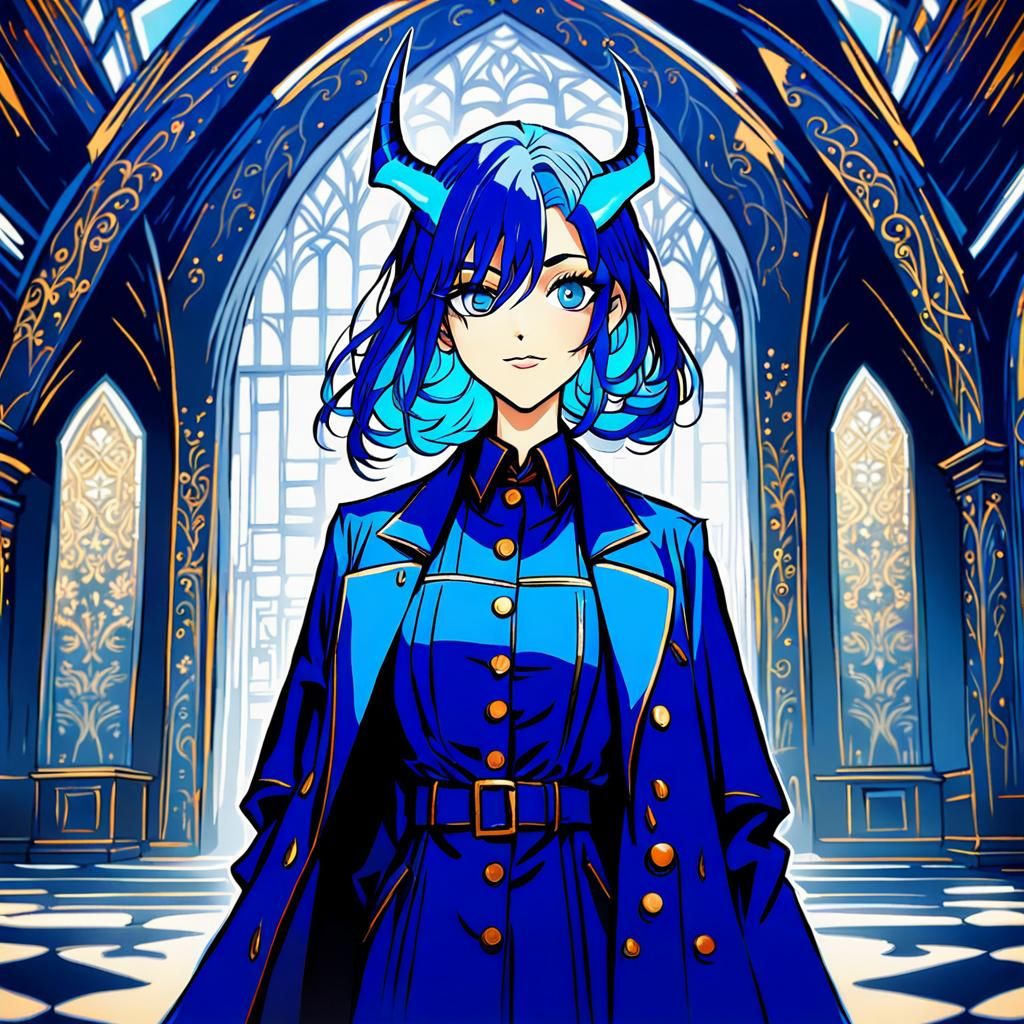 Blue Horned Anime Girl in Kingdom Room